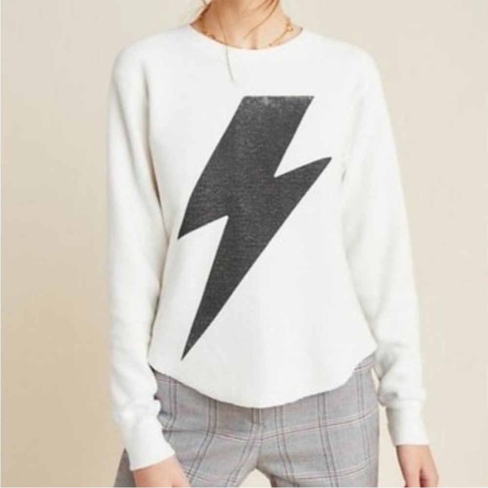 Anthropologie White Top with Black Lightning Bolt